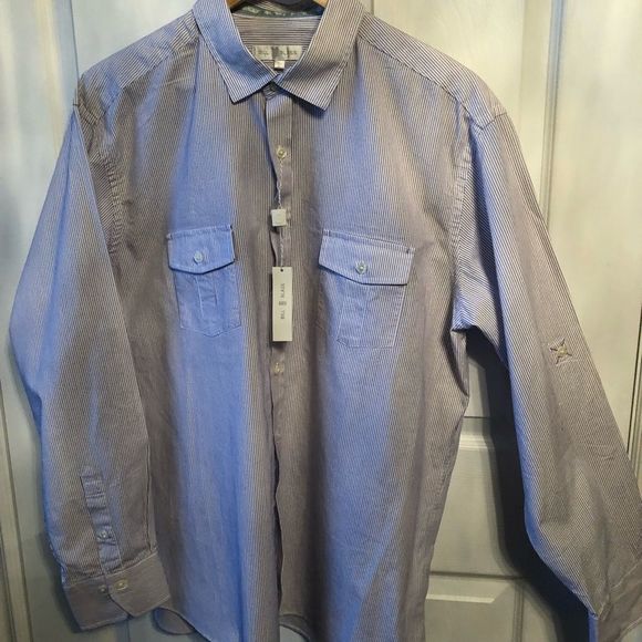 Bill Blass Pinstripe Shirt w/Roll/button Sleeves -‎ Size L - Picture 3 of 10